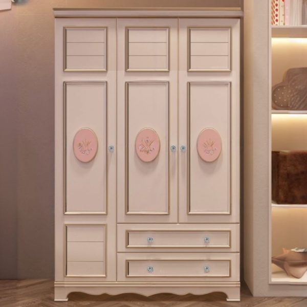 "Peony Princess Theme Rubberwood Children Armoire with 2 Drawers, 2 Shelves, and Clothing Rod"